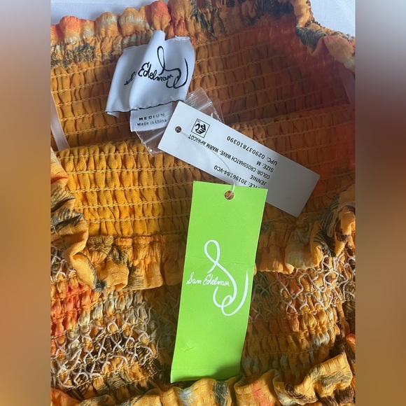 NWT Sam Edelman Orange and Yellow Smocked Dress strap missing - Picture 5 of 6